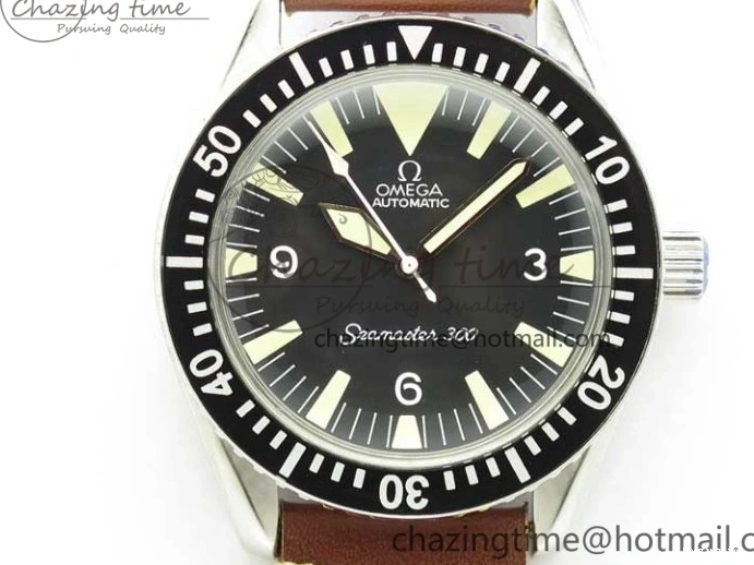 0225 Vintage Seamaster 300 No Date SS B12 Black Dial On Brown Leather Strap A2836 (Free Nylon Strap) Comfortable 7912